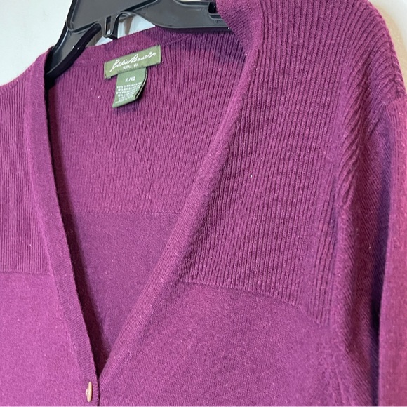 Eddie Bauer Cardigan Lambswool blend Plum Purple XL EUC - Picture 2 of 5